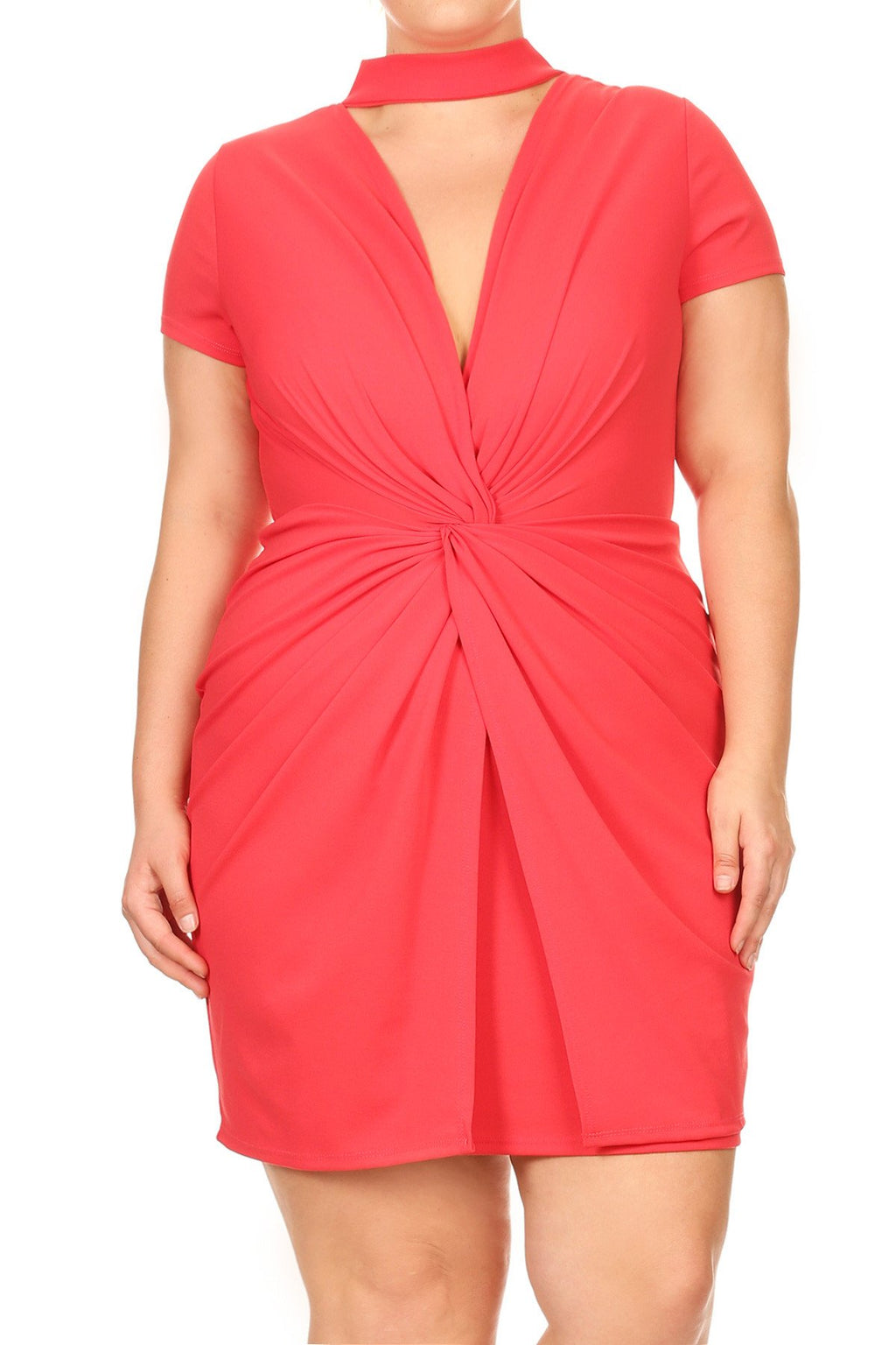 Plus Size Sexy Deep V Choker Cap Sleeve Dress [SALE]