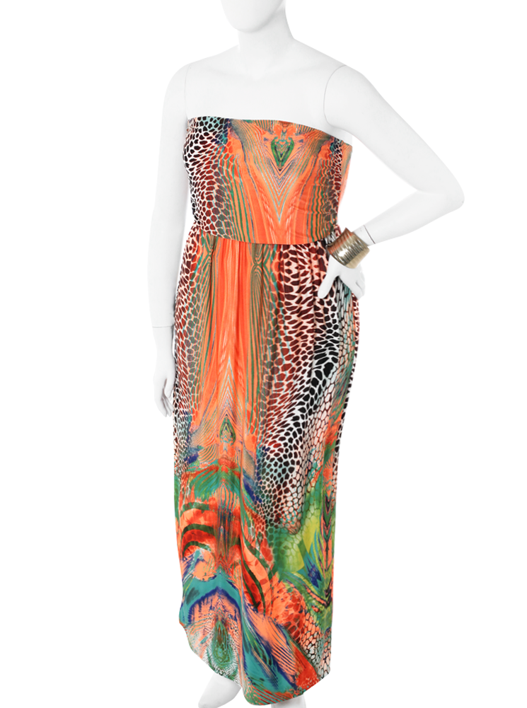 Plus Size Stunning Wild Print Orange Maxi Dress