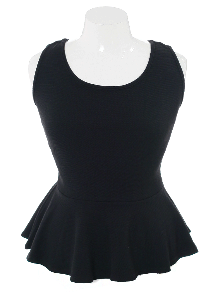 Plus Size Textured Back Bow Peplum Black Top