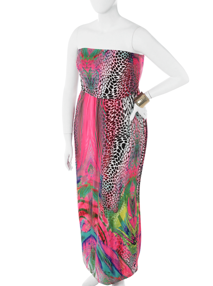 Plus Size Stunning Wild Print Pink Maxi Dress