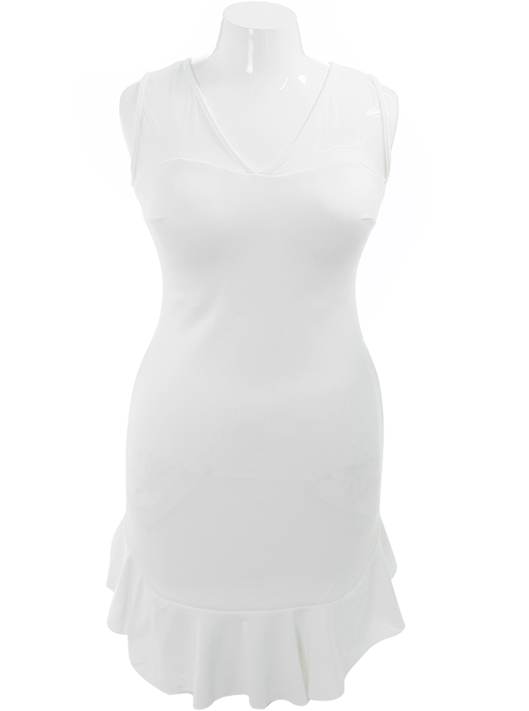 Plus Size Mesh Mermaid White Midi Dress
