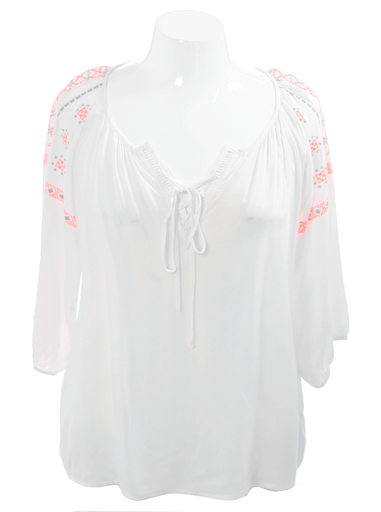 Plus Size Southwestern Orange Embroidered Blouse