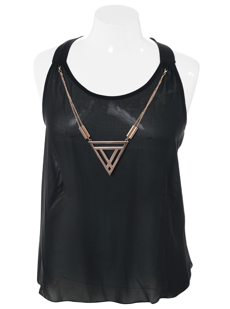 Plus Size Triadic Pendant Sheer Black Top