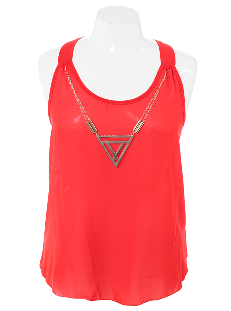 Plus Size Triadic Pendant Sheer Coral Top