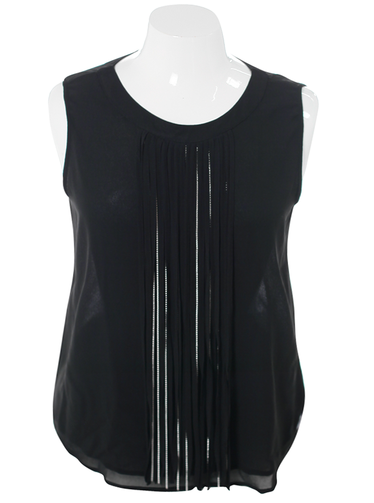 Plus Size Stylish Fringe Sheer Black Top