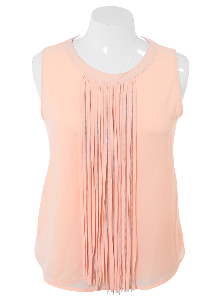 Plus Size Stylish Fringe Sheer Peach Top