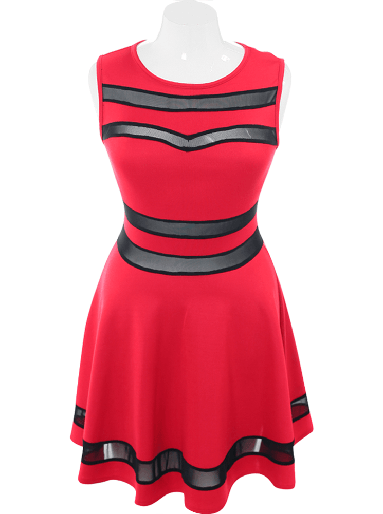 Plus Size Sweetheart Black Mesh Red Skater Dress