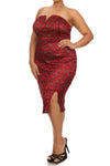 Plus Size Sparkling Flower Red Plunging Dress