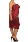 Plus Size Sparkling Flower Red Plunging Dress