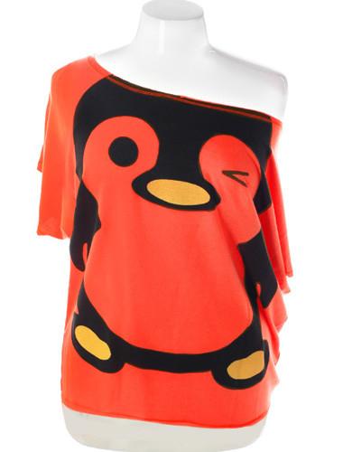 Plus Size Sexy Loose One Shoulder Penguin Orange Top