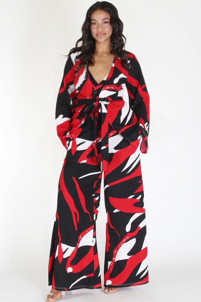 Plus Size Vibrant Abstract Tie Around Top & Maxi Leg Set