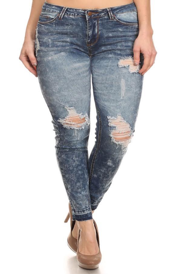 Plus Size Rocker Acid Wash Distressed Denim Jeans