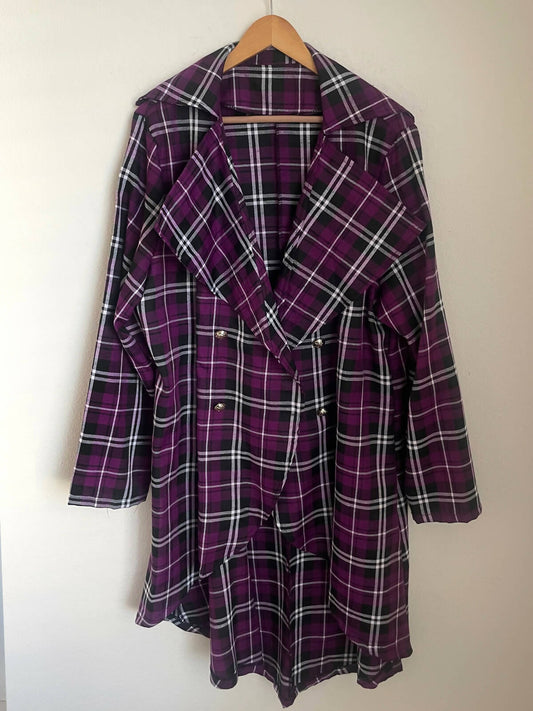 Purple checker print coat