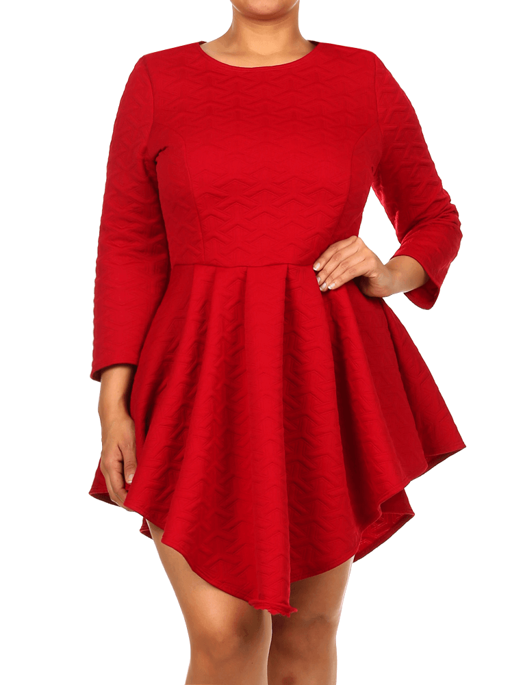 Plus Size Soft Diamond Pattern Skater Red Dress