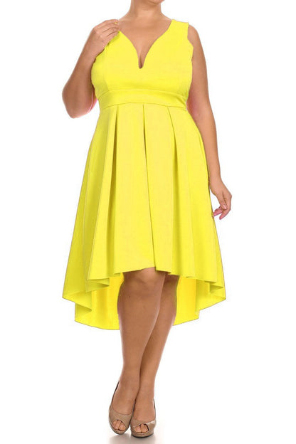 Plus Size Beautiful Hi-Lo Pleat Flare Dress [SALE]